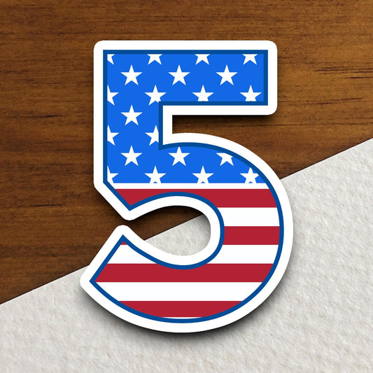 Number 5 Flag Style sticker, United States Flag, Laptop, Water Bottle, Hydroflask, Phone, Computer, Room Décor