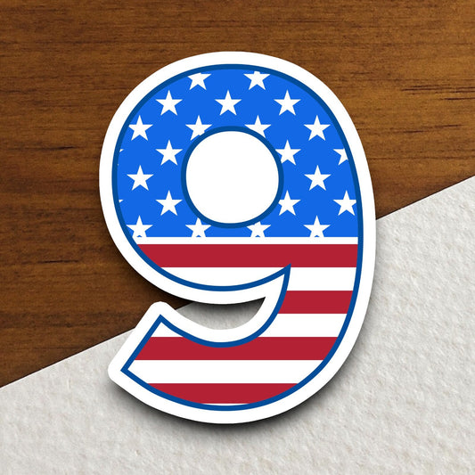 Number 9 Flag Style sticker, United States Flag, Laptop, Water Bottle, Hydroflask, Phone, Computer, Room Décor